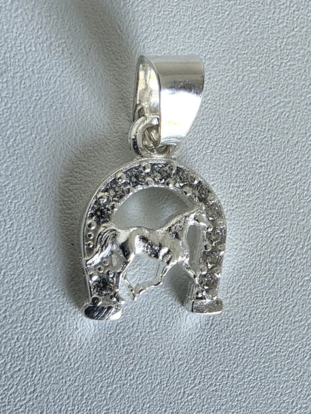 925 Sterling Silver Horse Horseshoe CZ Pendant Lucky Equestrian Charm New